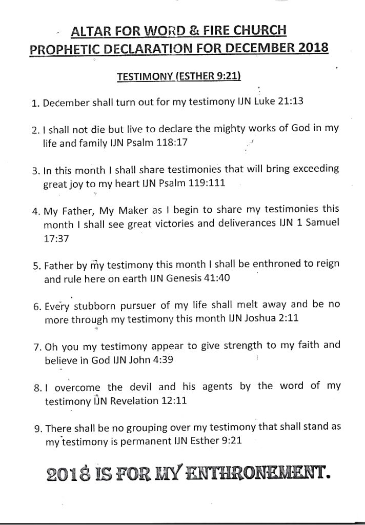 Prophetic Declarations for December 2018