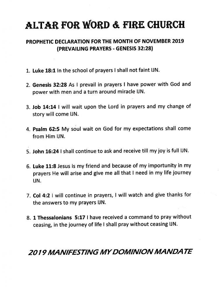 Prophetic Declarations for November 2019